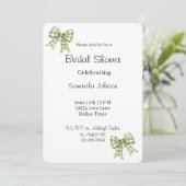 Invitation Douce Mariée Florale Rubans Verts Blancs (Debout devant)