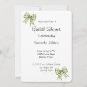 Invitation Douce Mariée Florale Rubans Verts Blancs (Devant)