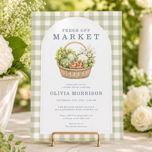 Invitation Douce Mariée Fraîche du Marché avec Gingham Sauge