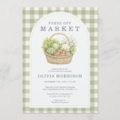 Invitation Douce Mariée Fraîche du Marché avec Gingham Sauge (Devant)