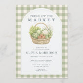Invitation Douce Mariée Fraîche du Marché avec Gingham Sauge (Devant)