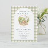 Invitation Douce Mariée Fraîche du Marché avec Gingham Sauge (Debout devant)