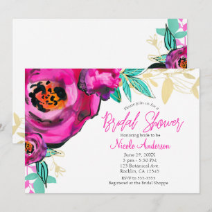 Invitation Douce Mariée Moderne Florale Aquarelle Rose Foncé