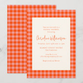 Invitation Douce Mariée Orange Rose Gingham Carreaux Shower d (Devant / Derrière)