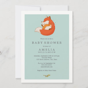 Invitation Douce Mère de la Forêt et Bébé Renard Baby Shower