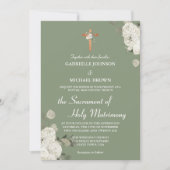 Invitation Douce Messe de Mariage Catholique Florale Vert Sau (Devant)
