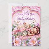 Invitation Douce Mignonne Fille Rose Bébé Naissance Chiot Cha (Devant)