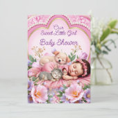 Invitation Douce Mignonne Fille Rose Bébé Naissance Chiot Cha (Debout devant)