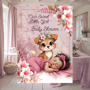 Invitation Douce Mignonne Fille Rose Bébé Naissance Chiot Chi