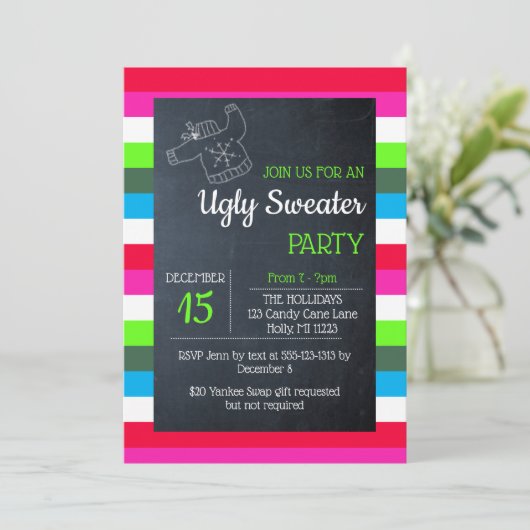 Invitation Douce moche fête de Noël Bright Stripe (Debout devant)