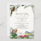 Invitation Douce Nuit Bébé Shower Oiseaux & Neige (Devant)