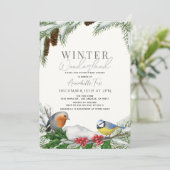 Invitation Douce Nuit Bébé Shower Oiseaux & Neige (Debout devant)