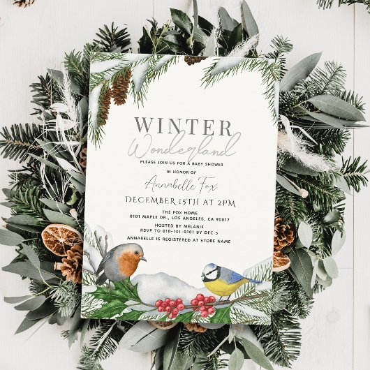 Invitation Douce Nuit Bébé Shower Oiseaux & Neige