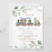 Invitation Douce Nuit de Bébé Dinosaures en Train (Devant)