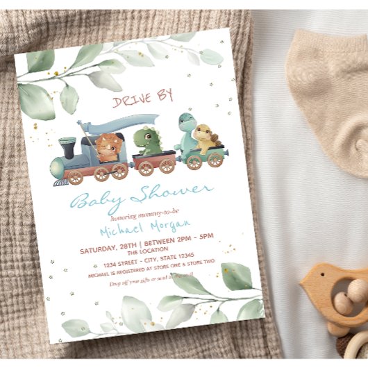 Invitation Douce Nuit de Bébé Dinosaures en Train