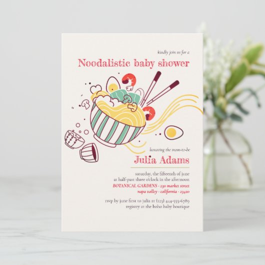 Invitation Douce Nuit Fêtes de Bébé Champignons Italiens Noui (Debout devant)