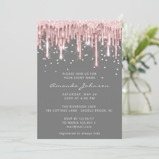 Invitation Douce nuptiale 16e Rose Parties scintillant gris (Debout devant)