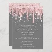 Invitation Douce nuptiale 16e Rose  Parties scintillant gris  (Devant / Derrière)