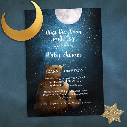 Invitation Douce Ours Au-Dessus de la Fête de Bébé Lune