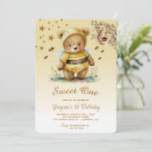 Invitation Douce Ourse en Miel 1er Anniversaire (Debout devant)