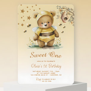 Invitation Douce Oursonne Chérie Fille 1er Anniversaire