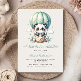 Invitation Douce Panda Montgolfière Vert Menthe Baby Shower