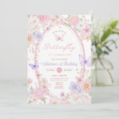 Invitation Douce Papillon Rose Violet Anniversaire (Debout devant)