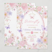 Invitation Douce Papillon Rose Violet Anniversaire (Devant / Derrière)