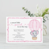 Invitation Douce Petit Arachide Elephant Bébé Fille Douche (Debout devant)