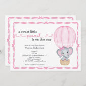 Invitation Douce Petit Arachide Elephant Bébé Fille Douche (Devant / Derrière)