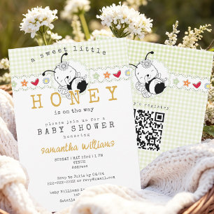 Invitation Douce Petite Abeille en Gingham "Bébé" Baby Shower