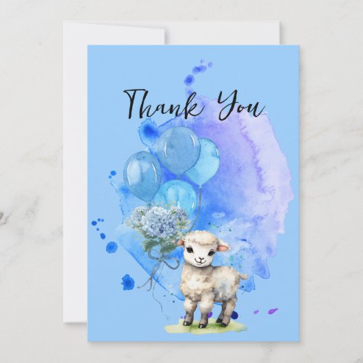 Invitation Douce petite agneau Hydrangea bleue Ballons Merci (Devant)