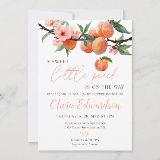 Invitation Douce petite Baby Shower Pêche (Devant)