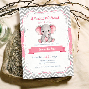 Invitation Douce petite cacahuète éléphant rose Baby Shower