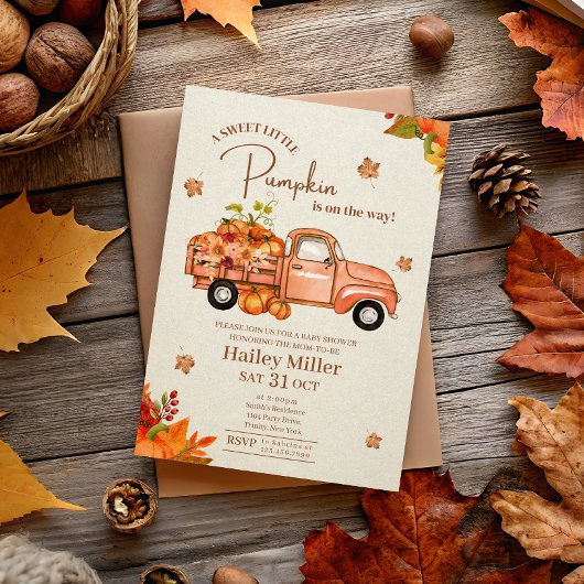 Invitation Douce petite camionnette à citrouilles Shower de b