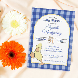 Invitation Douce petite caneton shower bébé en vichy bleu