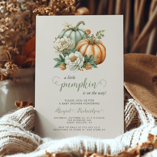 Invitation Douce petite citrouille florale bébé shower d'auto