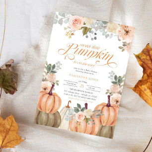 Invitation Douce petite citrouille rose florale Baby Shower d