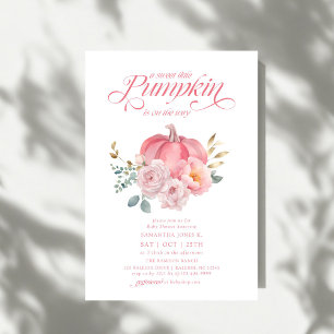 Invitation Douce petite citrouille rose florale bébé automne