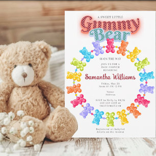 Invitation Douce petite fête bébé ours gommé pastel