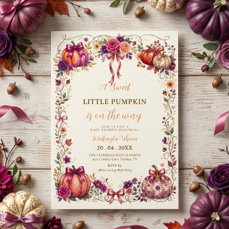 Invitation Douce petite fête de bébé citrouille florale d'aut