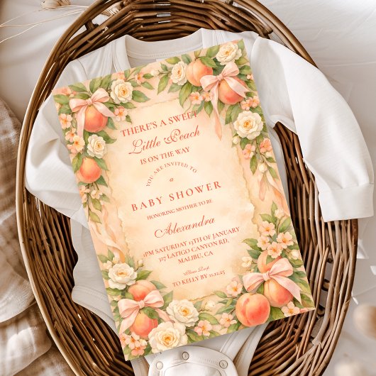 Invitation Douce Petite Fête de Bébé dans le Jardin de Pêches