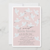 Invitation Douce Petite Fête de Bébé Fille Oiseaux Roses (Devant)