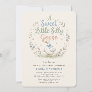 Invitation Douce petite fête de bébé Goose Blue Gingham 