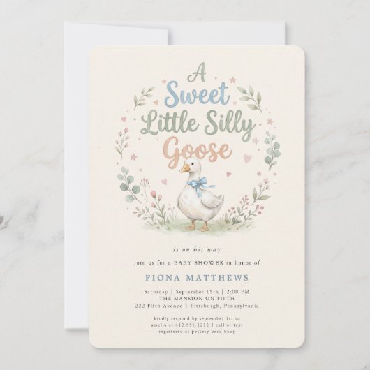 Invitation Douce petite fête de bébé Goose Blue Gingham (Devant)