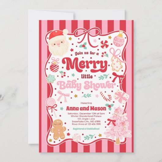 Invitation Douce Petite Fête de Bébé Noël Coquette Arc (Devant)