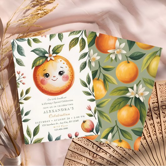 Invitation Douce Petite Fête Orange Cutie