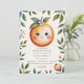 Invitation Douce Petite Fête Orange Cutie (Debout devant)