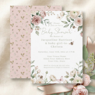 Invitation Douce petite fille à abeille rose rose et ivoire f