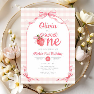 Invitation Douce petite fille à la fraise 1er anniversaire